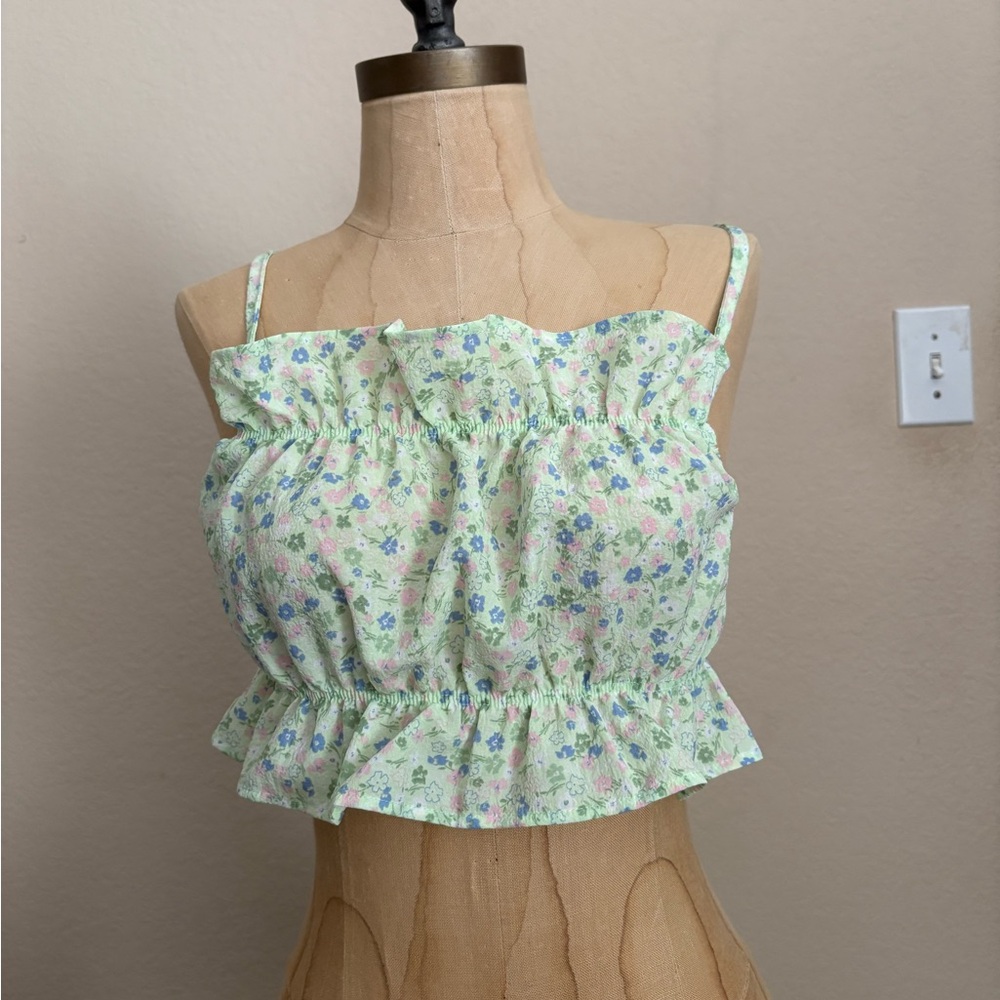 H&M Green Floral Ruffle Camisole